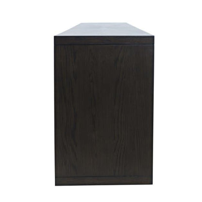 Side view of a dark wood cabinet.