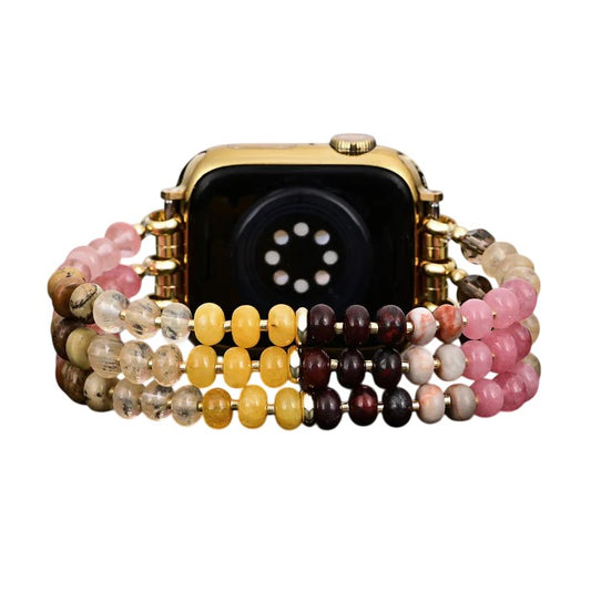 Smartwatch with a multi-colored stone beaded strap.