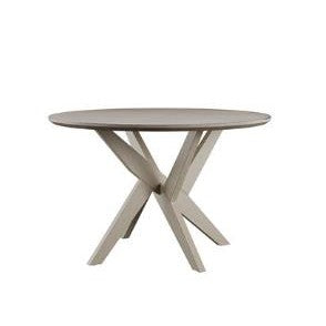 Round table with intersecting geometric legs.