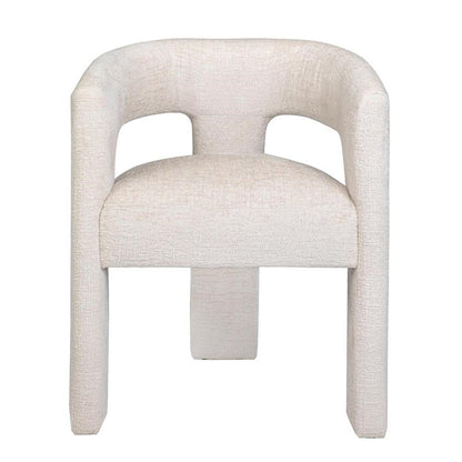 Modern white textured chair with a curved back and single central leg.