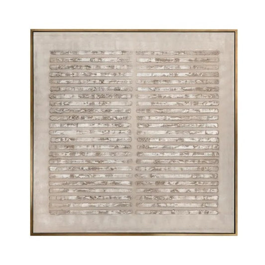 Abstract beige grid pattern on textured canvas.