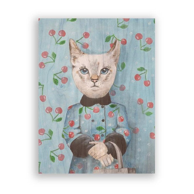 Picture of "Cherries Cat" Wood Block Art Print