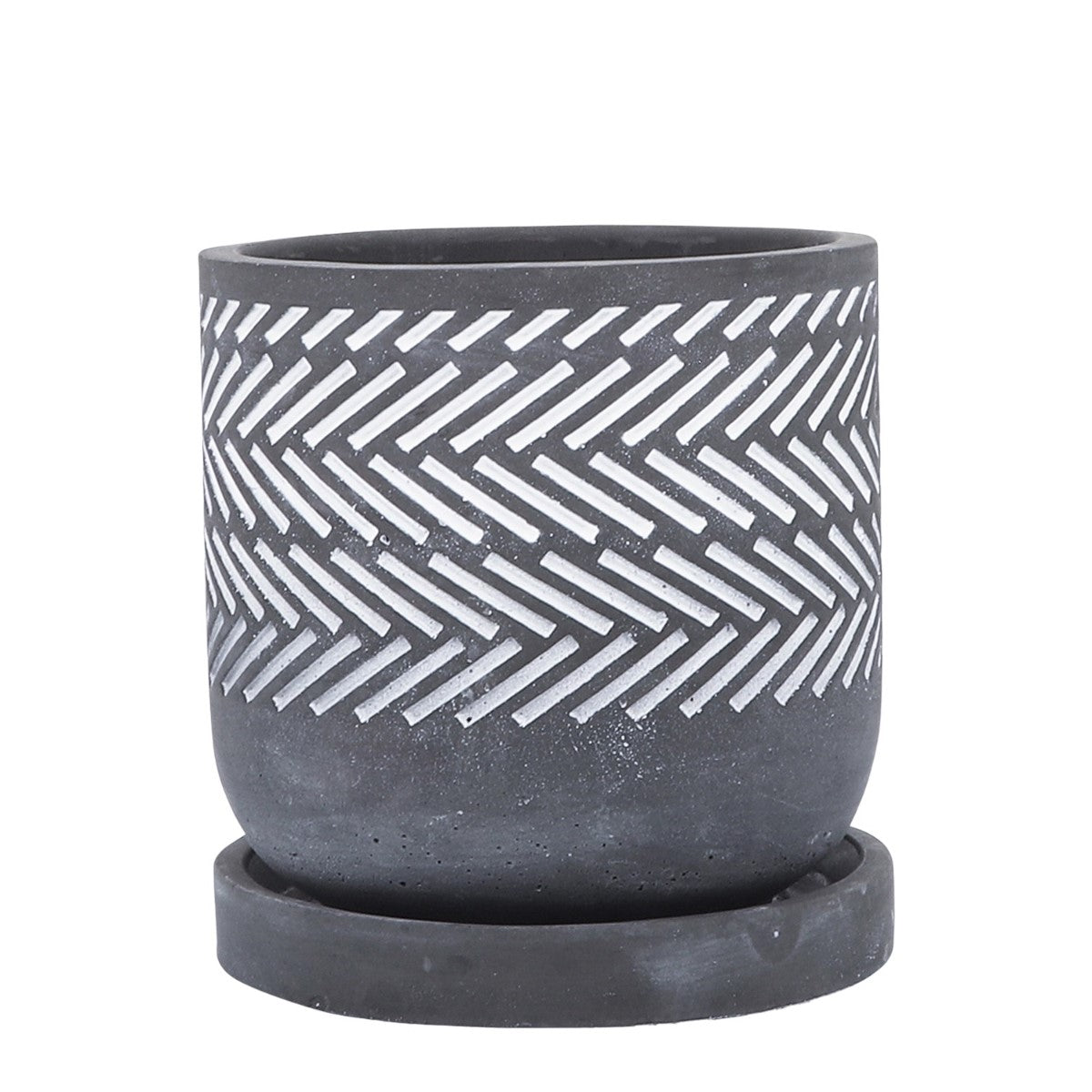Picture of Planter and Saucer with Slash Pattern, 6" Size Gray