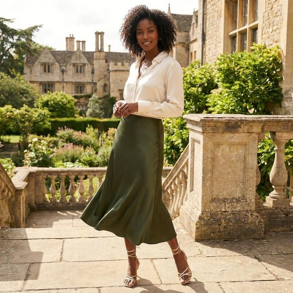 Elegant Midi A-line Skirt | Dark Green / S