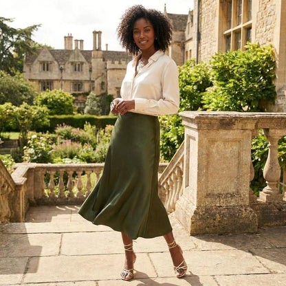 Elegant Midi A-line Skirt | Dark Green / S