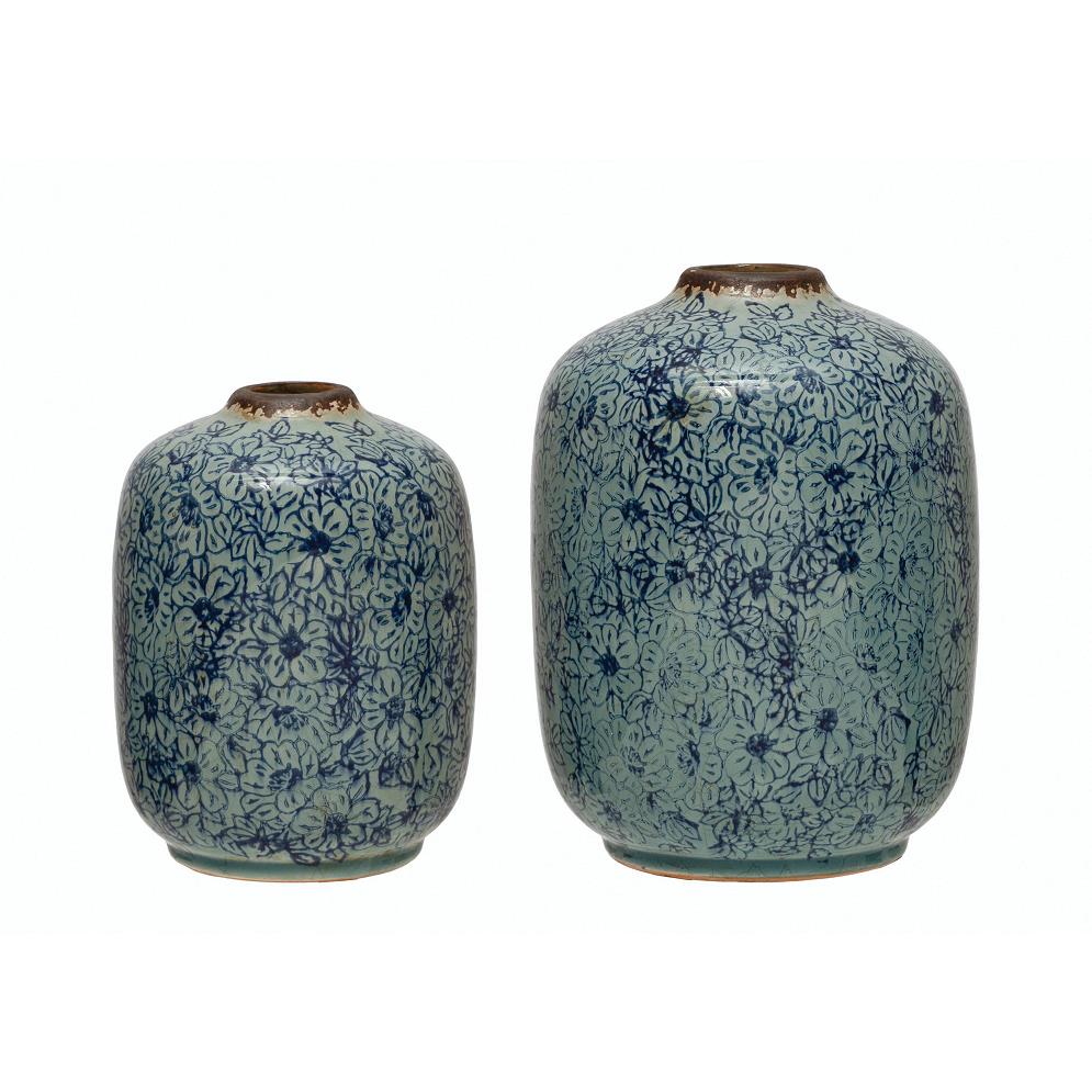 Picture of Blue Floral Terracotta Vase Large
