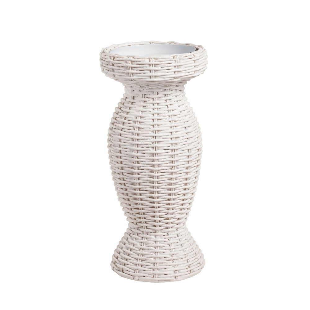 White wicker vase with a classic, elegant design.
