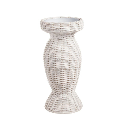 White wicker vase with a classic, elegant design.