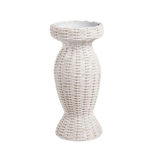 White wicker vase with a classic, elegant design.