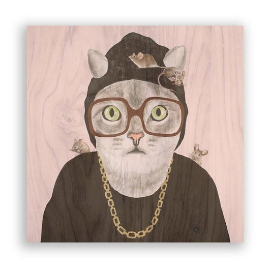 Picture of "Rapper Cat" Wood Block Art Print