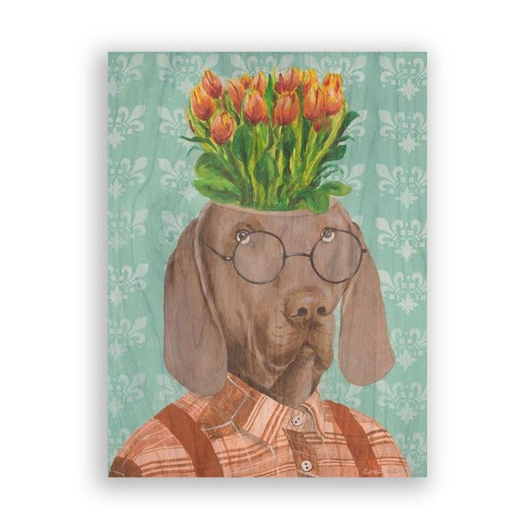 Picture of "Weimaraner with Flowers" Wood Block Art Print