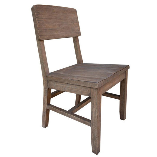 Wooden chair with a simple, rustic design.