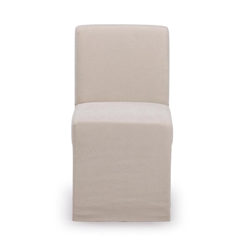 Simple beige chair with a sleek, minimal design.