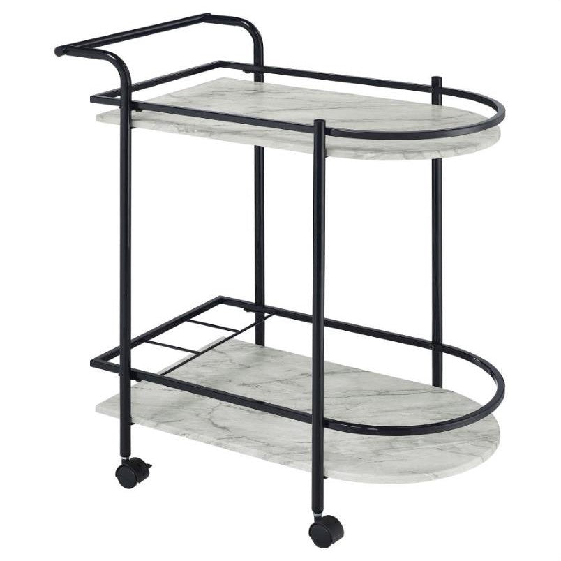 Picture of Desiree 2-tier Faux Marble Shelf Metal Bar Cart Black