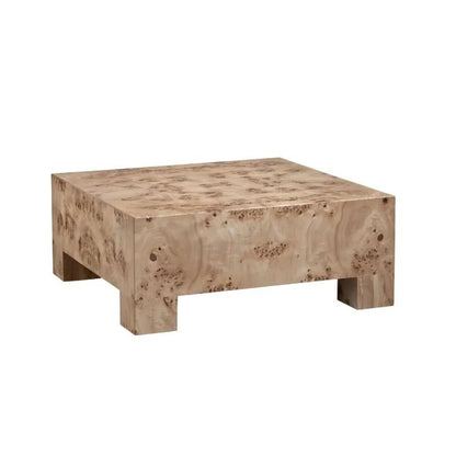 Square wooden coffee table with a natural finish.