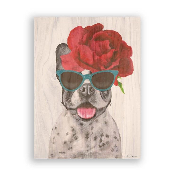 Picture of "French Bulldog with Flower Hat" Wood Block Art Print