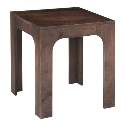 Simple brown wooden side table with curved legs.