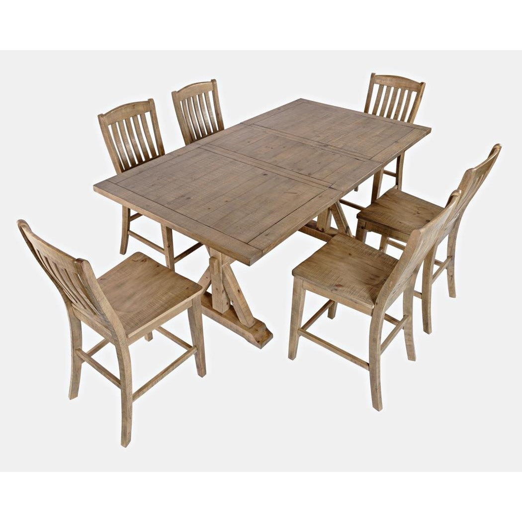Wooden dining table set with six chairs.
