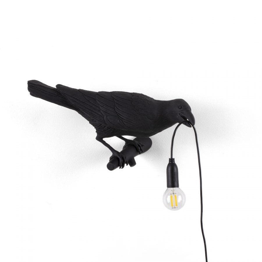 Picture of Seletti Looking Right Perched Raven Lamp Black