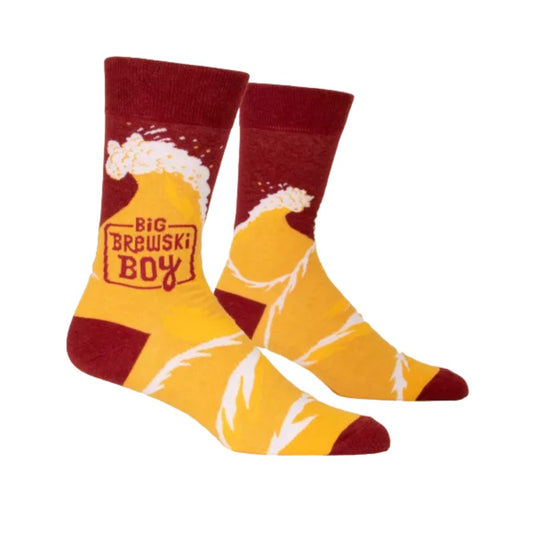 Colorful socks with "Big Brewski Boy" and beer design.
