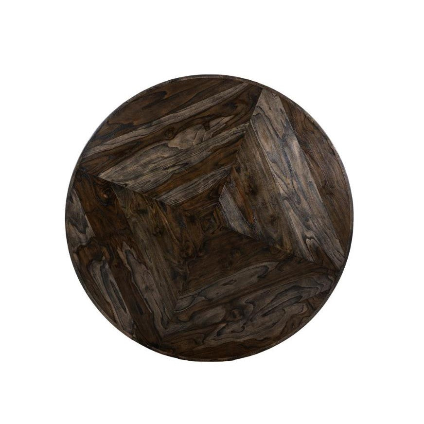 Dark round wooden pattern with geometric wood grain design.