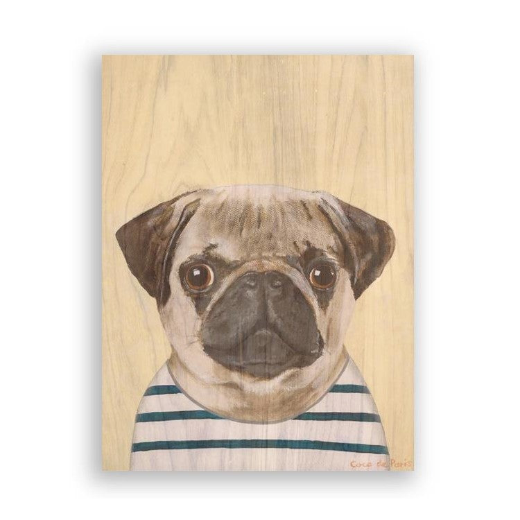Picture of "Pug on Yellow" Wood Block Art Print