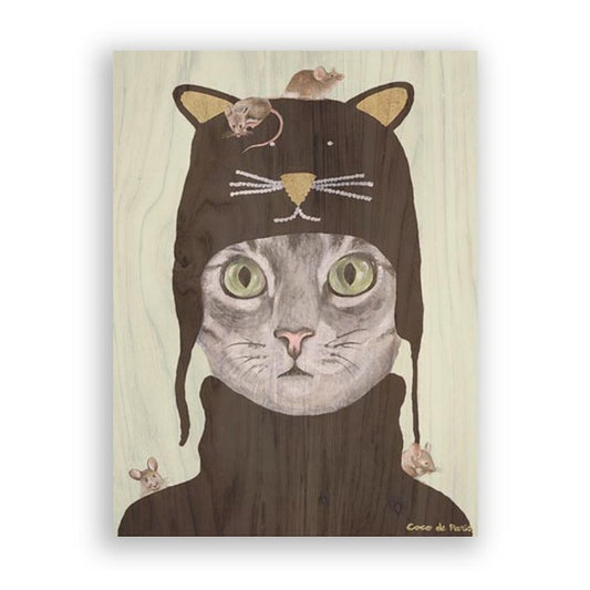 Picture of "Cat with Kitty Cap" Wood Block Art Print