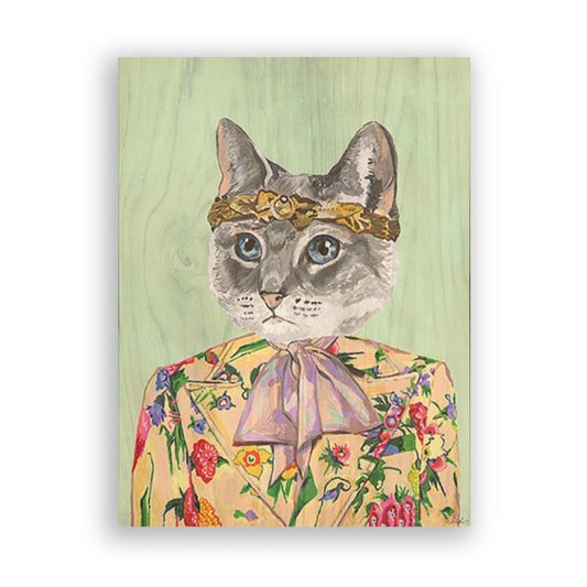 Picture of "Gucci Cat on Green" Wood Block Art Print