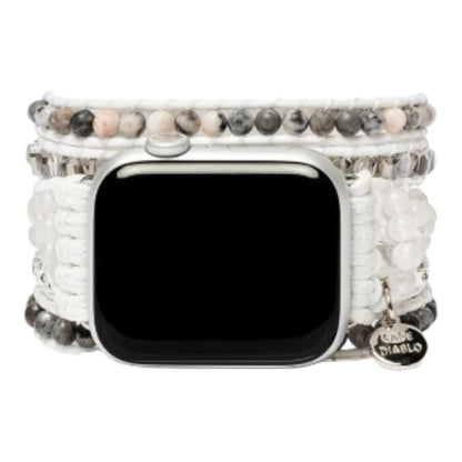 Smartwatch with a beaded multicolored strap.