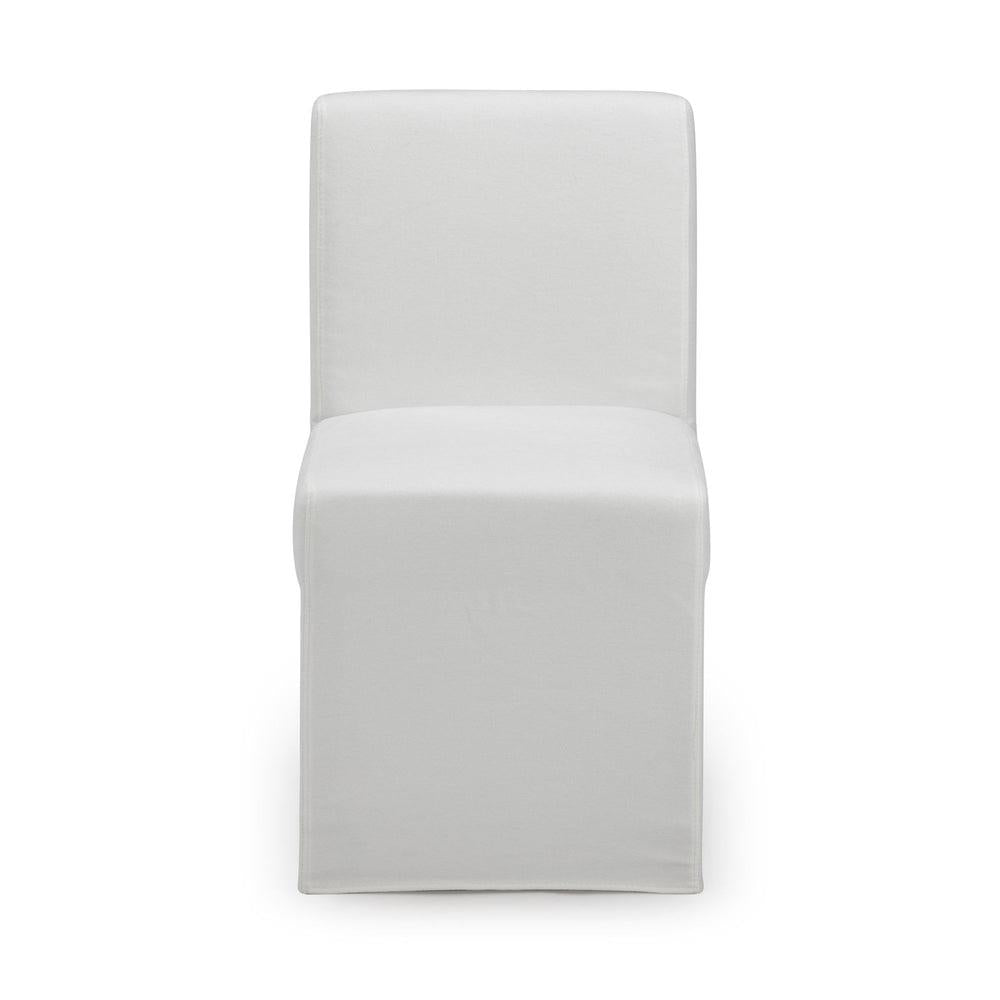 Simple white chair with a square shape and clean design.