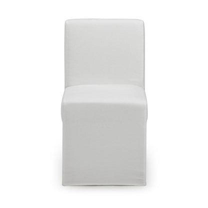 Simple white chair with a square shape and clean design.