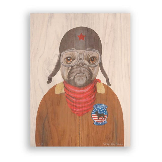 Picture of "Bulldog Pilot" Wood Block Art Print