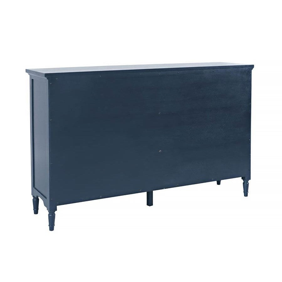 Dark blue dresser viewed from the back.