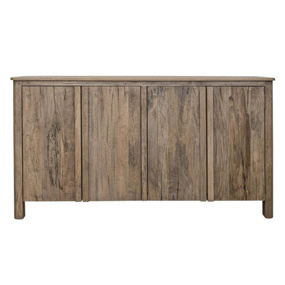 Wooden sideboard with four vertical panels and a natural finish.