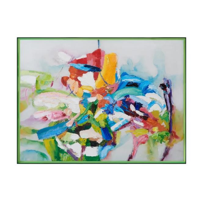 Vibrant abstract painting with bold, colorful brushstrokes.