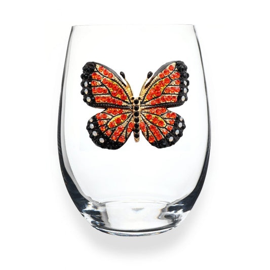 Picture of Monarch Butterfly Jeweled Stemless Wine Glass