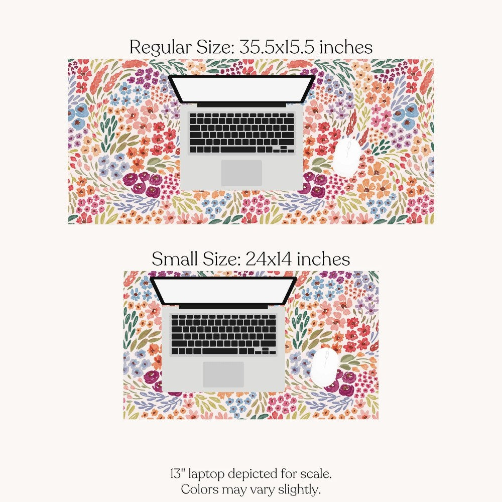 Laptop on floral mouse pads, 2 sizes: 35.5x15.5" and 24x14".