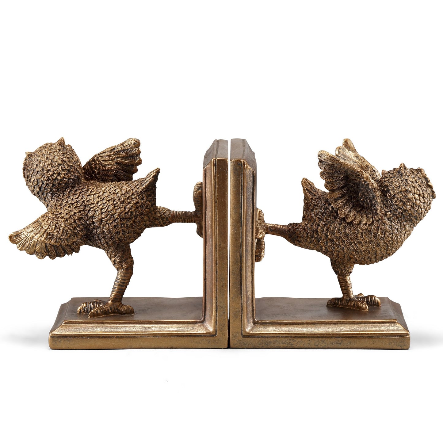 Bronze bookends with owl figurines facing outward.