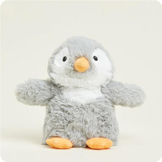 Cute gray penguin plush with orange beak and feet.