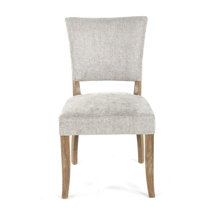 Light gray upholstered chair with wooden legs.