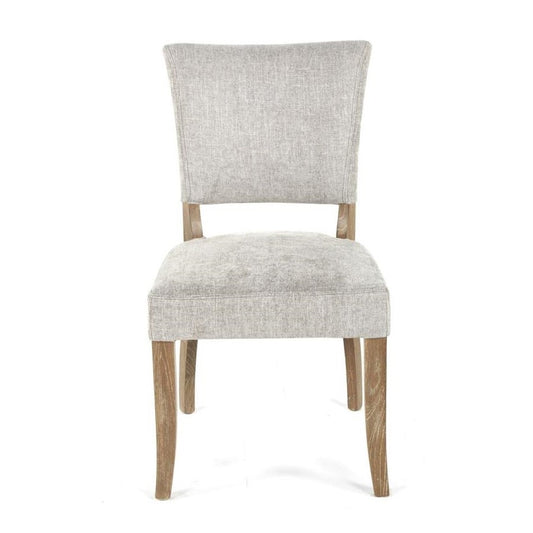 Light gray upholstered chair with wooden legs.
