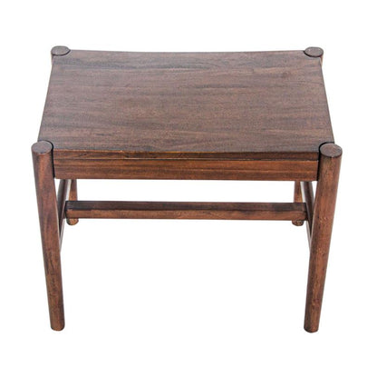 Dark wooden square stool with a simple design.