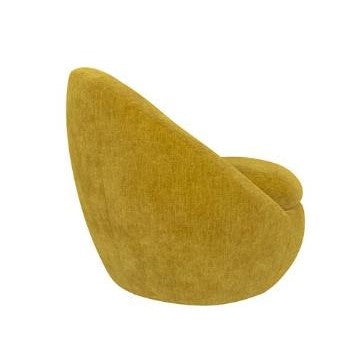 Yellow, modern, egg-shaped lounge chair on white background.
