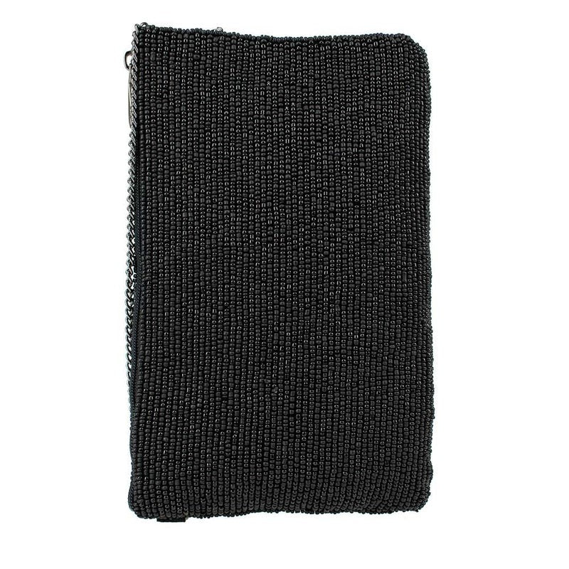 Black beaded rectangular clutch purse.