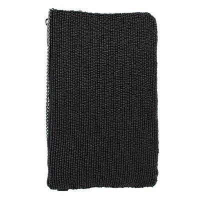 Black beaded rectangular clutch purse.