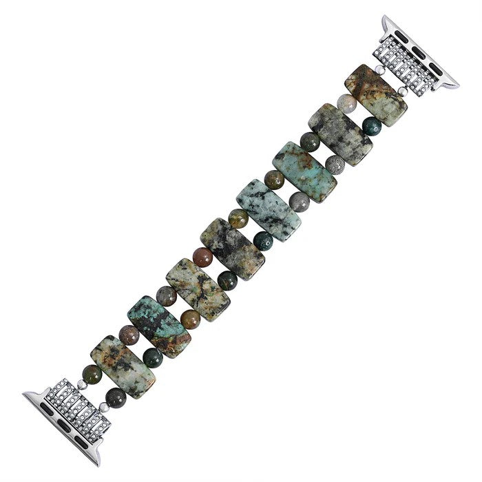 Watch band with turquoise and stone beads.