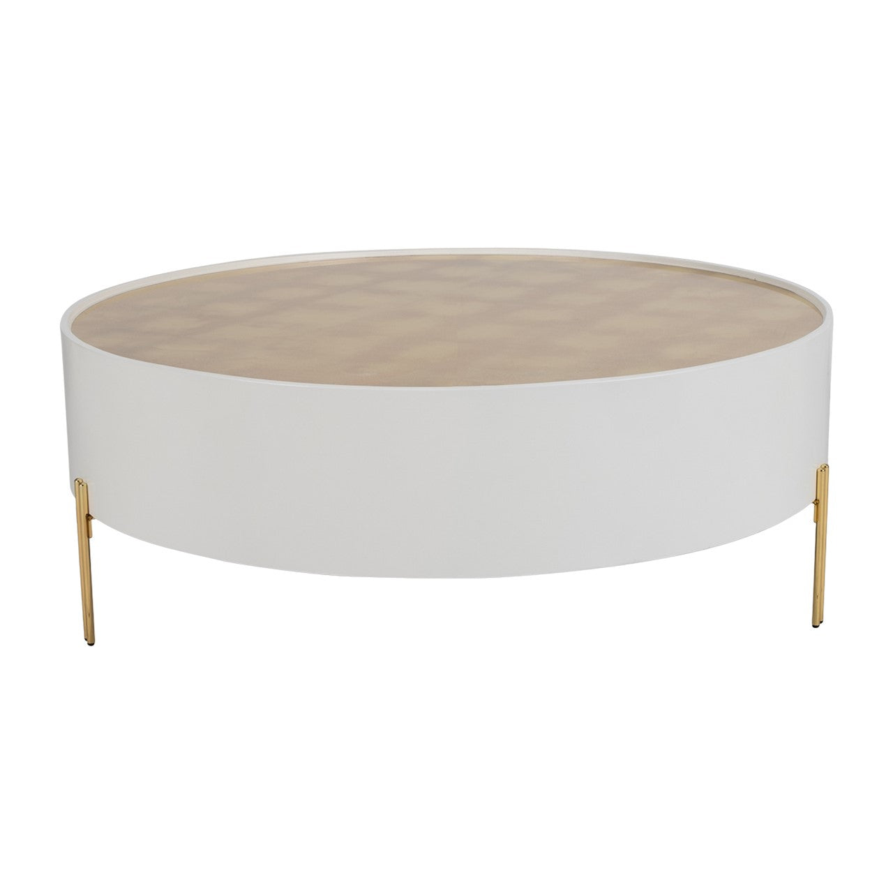Picture of White Wood Drum Coffee Table with Gold Leaf Top