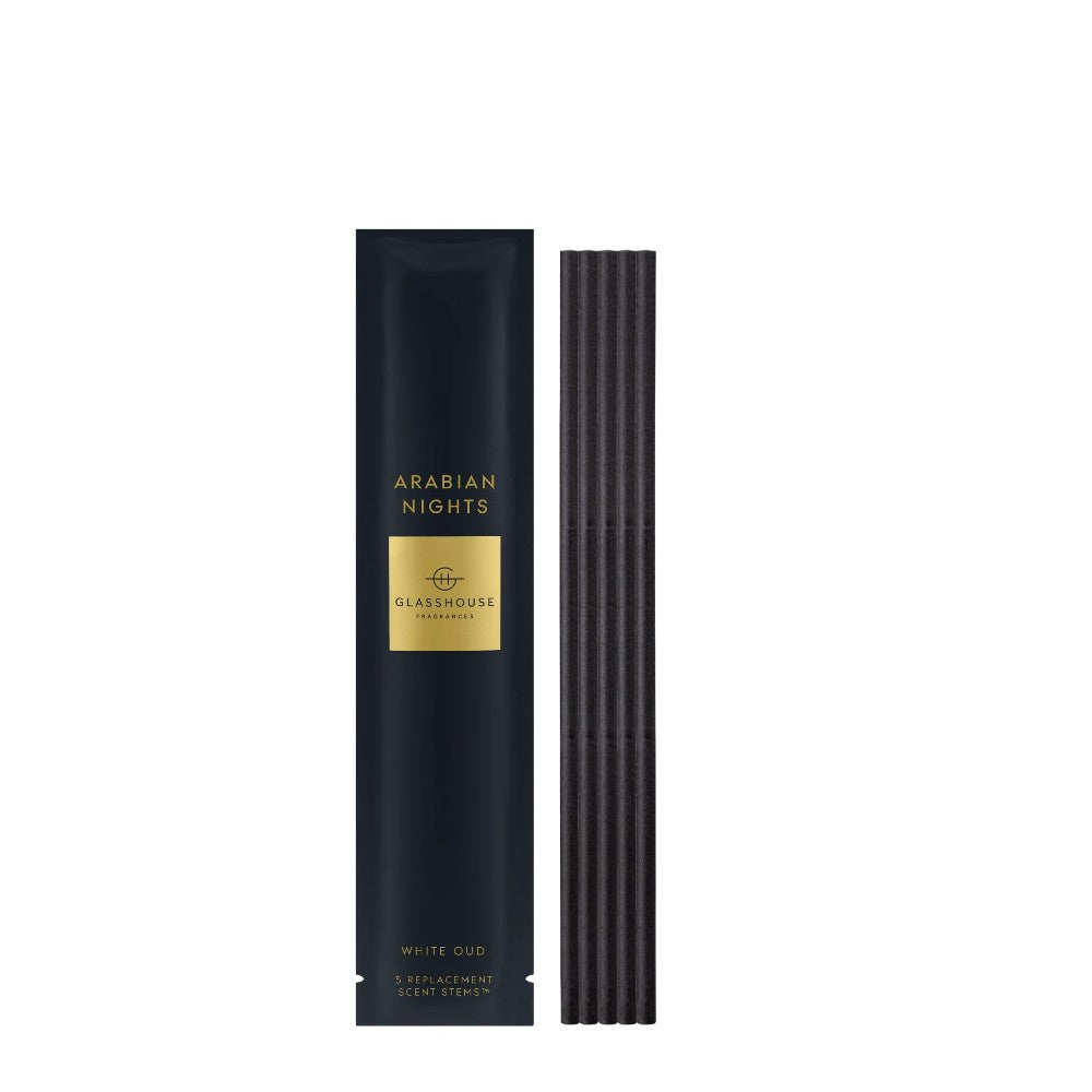 Black fragrance box with scent sticks, labeled "Arabian Nights."