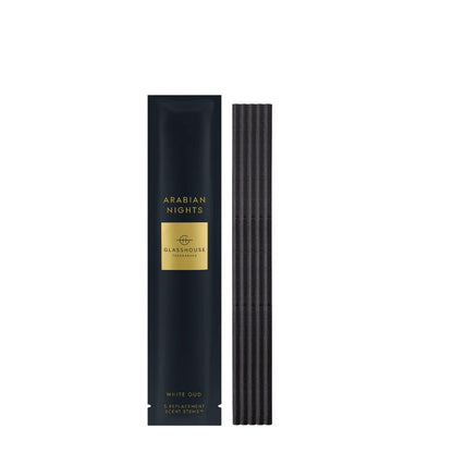 Black fragrance box with scent sticks, labeled "Arabian Nights."
