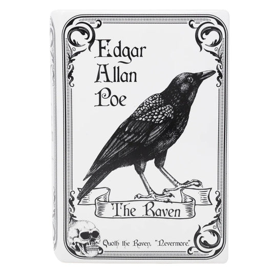Illustrated book cover of "The Raven" by Edgar Allan Poe.